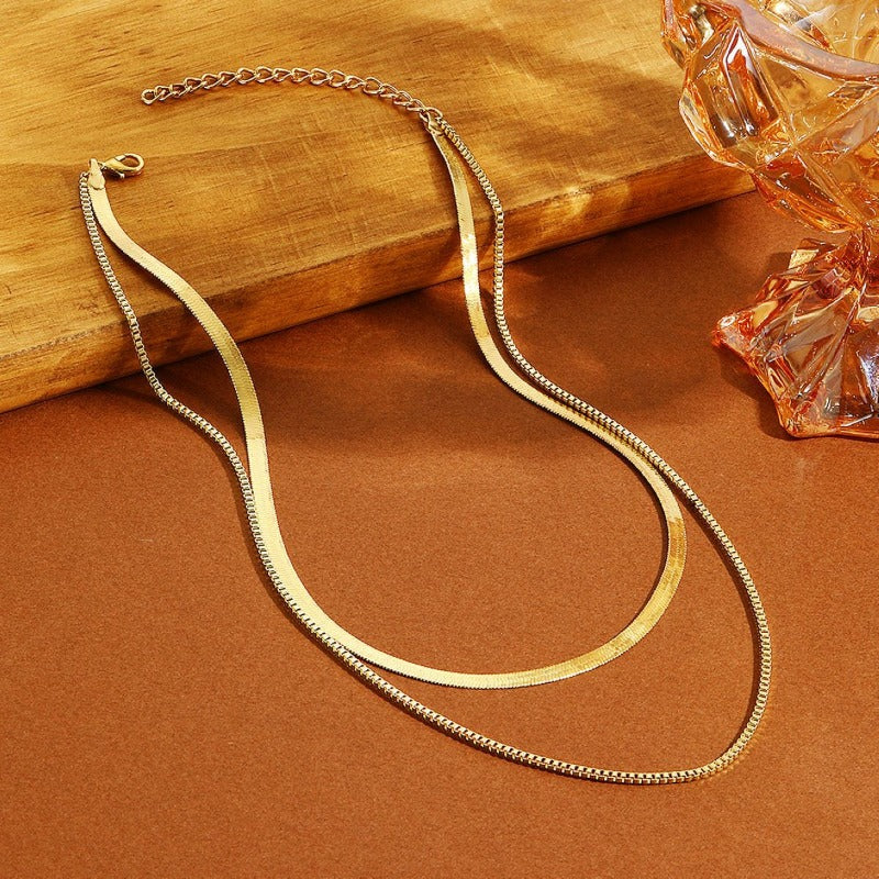 Wholesale Simple Flat Snake Chain Snake Bone Versatile Multi Layered Metal Necklaces